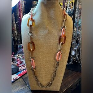 Ann Taylor Pink and Brown Long Link Necklace